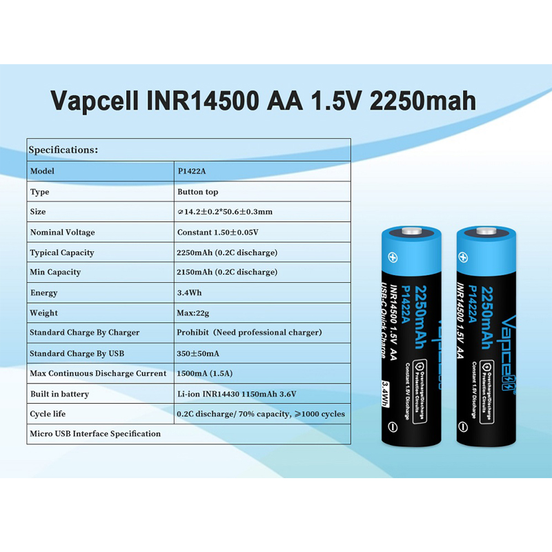 USB-C Charging Cell Vapcell  P - Rechargeable Battery Aa ulasan dan harga