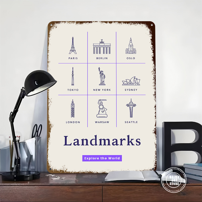 World Landmarks Icons Tinplate - Retro Gaming Icons ulasan dan harga