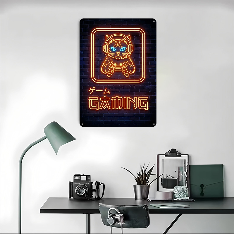Neon Gaming Cat Printed Poster - Retro Gaming At ulasan dan harga